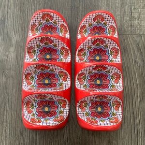 2 colorful floral taco stands